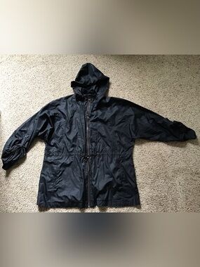 Nine West Black Hooded Drawstring Raincoat